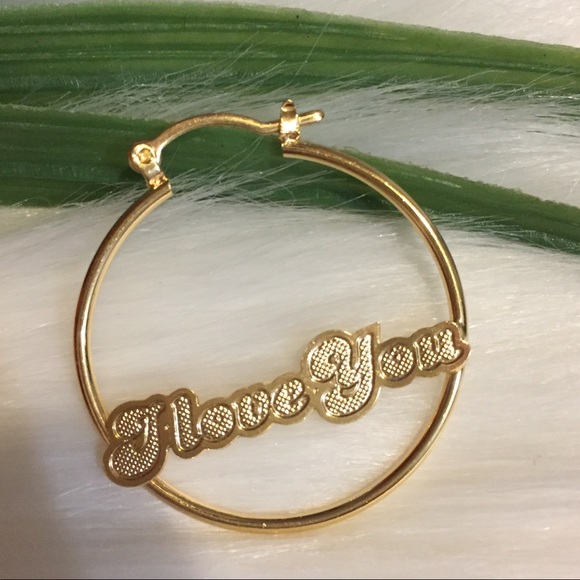 I LOVE YOU Round Hoop Earring In 14K Gold Filled. - Picture 2 of 2